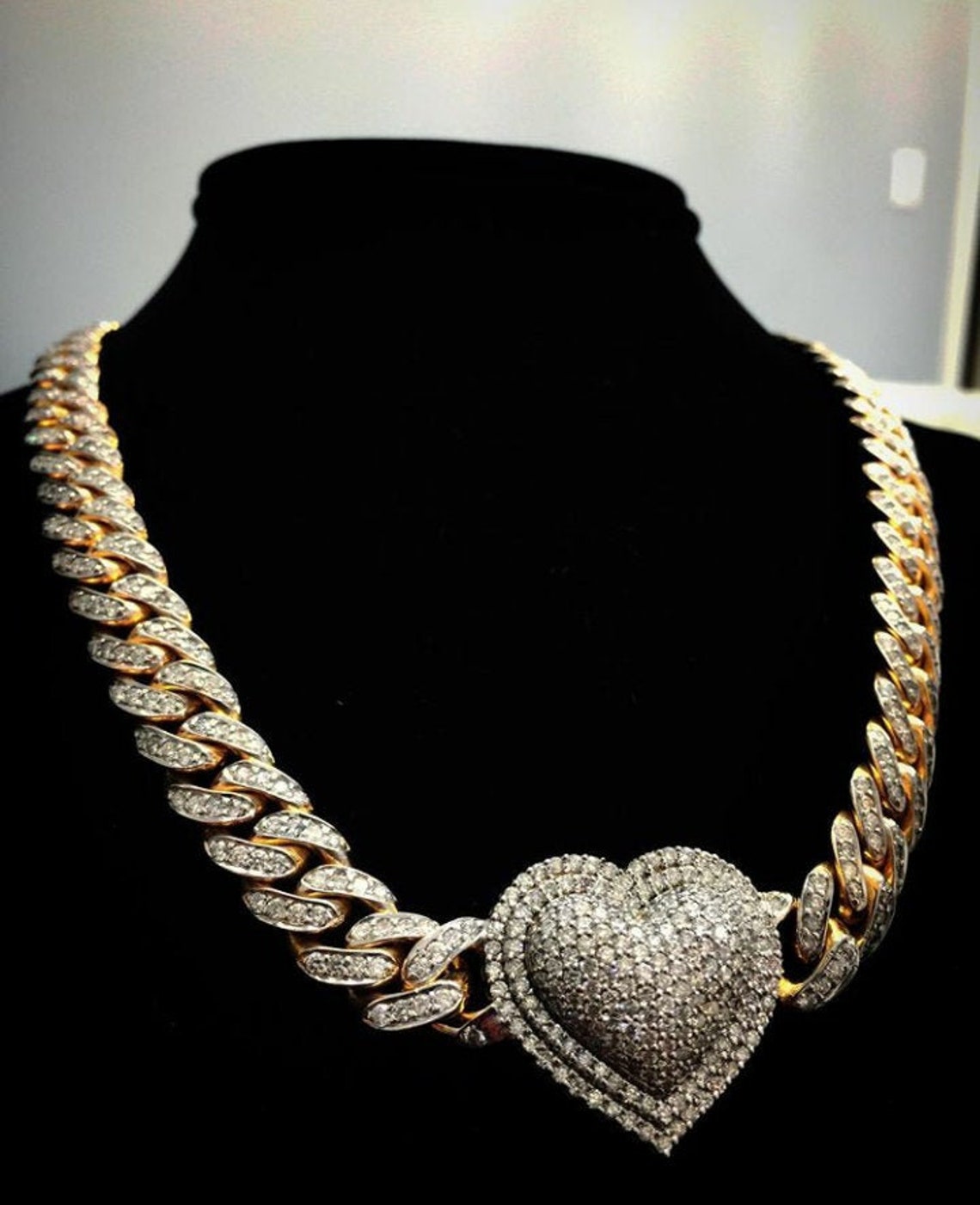Men's Cuban Link Chain With Heart Pendant Attached Etsy
