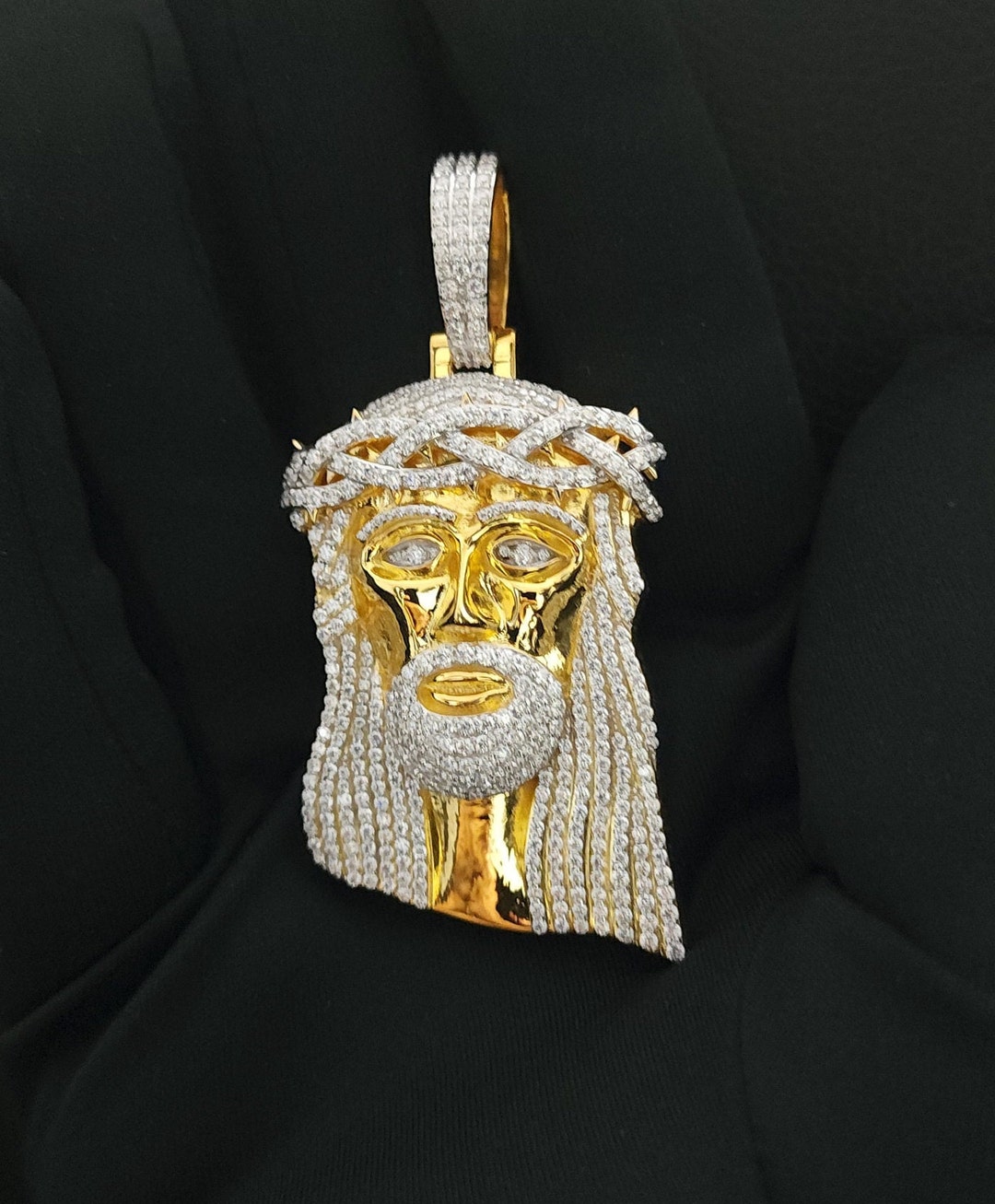 3D Jesus Face Pendant Made in 925 Sterling Silver Studded With VVS