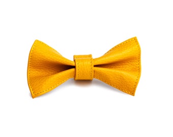 Yellow Leather Dog Bow Tie