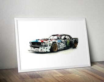 Hand-drawn Ken Block: Hoonicorn version 1 - A3 Poster print