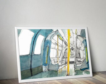 Hand-drawn London Underground Jubilee Train - A3 Poster print