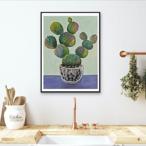 Pintura de cactus, Suculentas, Acrílicos sobre cartulina, Envío gratis, Plantas y hierbas, Impresionismo de cactus,