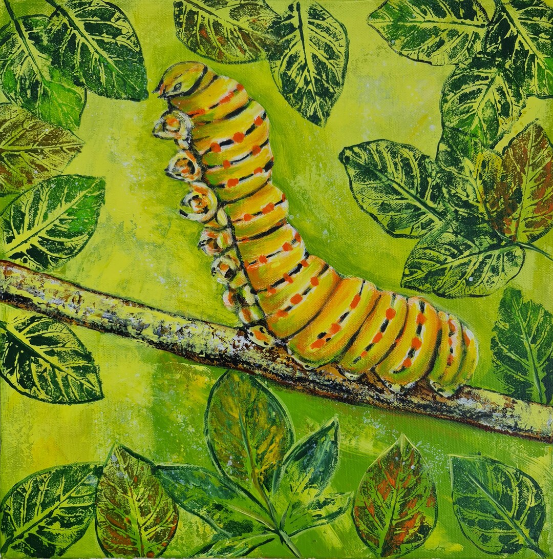 Caterpillar Insect Original Painting, Acrylics on Canvas, Impressionism ...