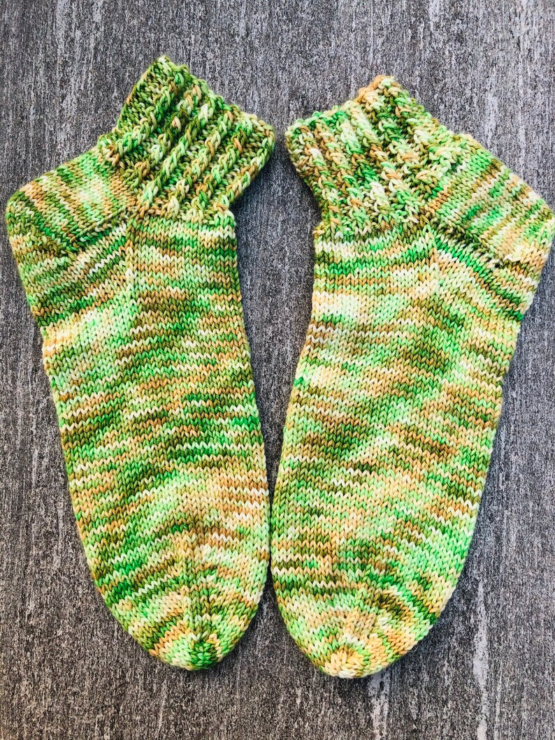 light yellow size 4041 hand-knitted thicker short socks made of hand dyed sock wool 6 times in a fresh coloring bright green nude