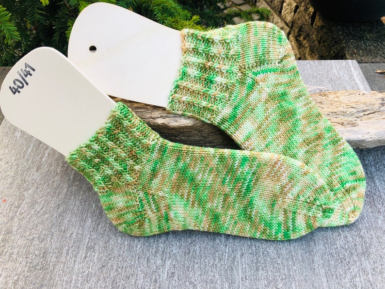 light yellow size 4041 hand-knitted thicker short socks made of hand dyed sock wool 6 times in a fresh coloring bright green nude