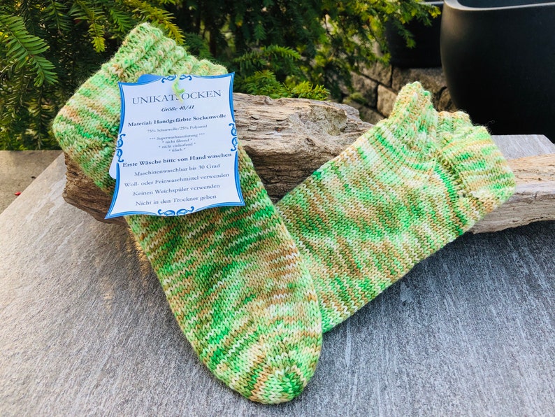 light yellow size 4041 hand-knitted thicker short socks made of hand dyed sock wool 6 times in a fresh coloring bright green nude