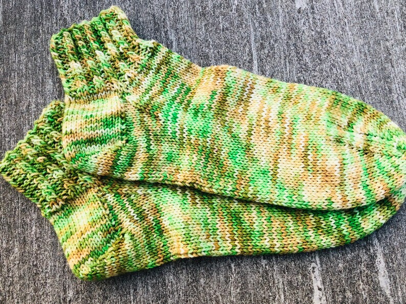 light yellow size 4041 hand-knitted thicker short socks made of hand dyed sock wool 6 times in a fresh coloring bright green nude