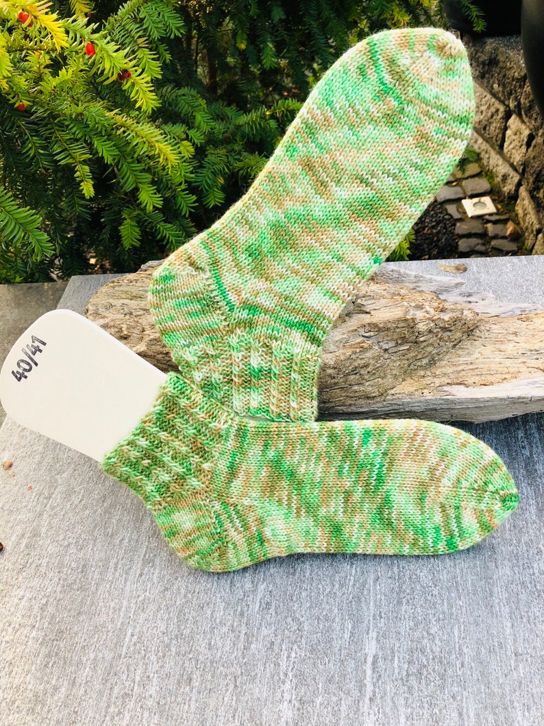 light yellow size 4041 hand-knitted thicker short socks made of hand dyed sock wool 6 times in a fresh coloring bright green nude