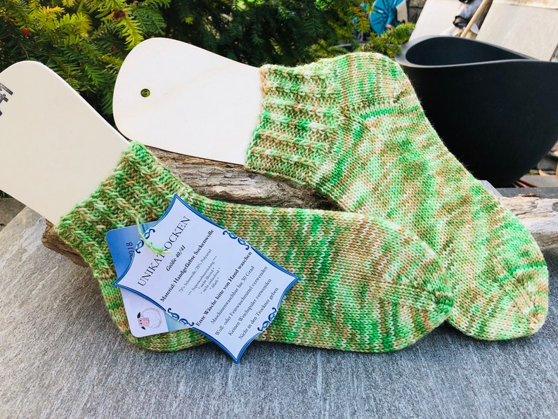 light yellow size 4041 hand-knitted thicker short socks made of hand dyed sock wool 6 times in a fresh coloring bright green nude