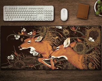 Woodland Wildlife Schreibtischmatte, dicke Gaming-Mausunterlage mit Originalkunstwerk