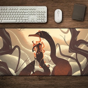 Cormorant Desk Mat: Original Artwork, Stitched Edge, Giant Mouse Pad