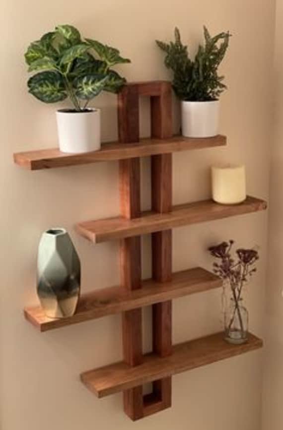 Handmade Oak Wall Shelf, Wooden Plant Display, Art Deco Style - Etsy