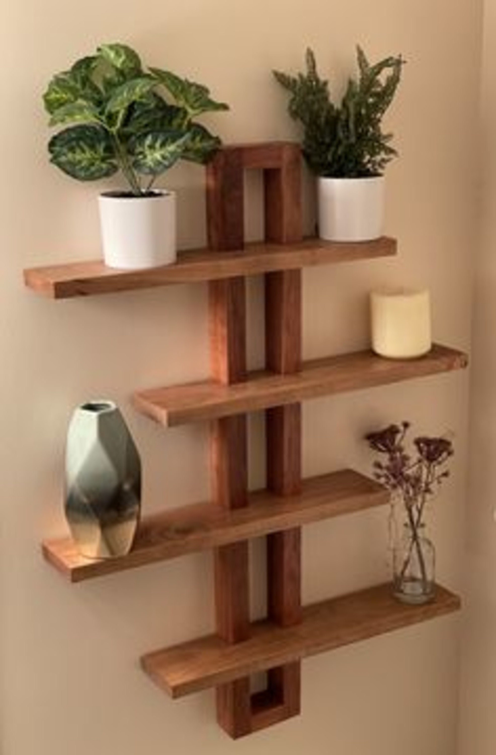 Handmade Oak Wall Shelf, Wooden Plant Display, Art Deco Style - Etsy
