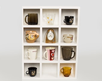 Coffee mug shelves, Tea cup shelf, Mug cubby, Wall mounted shelves, Mug wall shelf, Cup cubby, Varnish, Wooden display cubby, Teetasse Regal