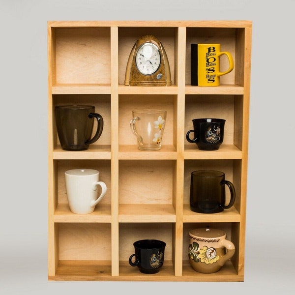 Coffee mug shelves, Tea cup shelf, Mug cubby, Wall mounted shelves, Mug wall shelf, Cup cubby, Varnish, Wooden display cubby, Teetasse Regal