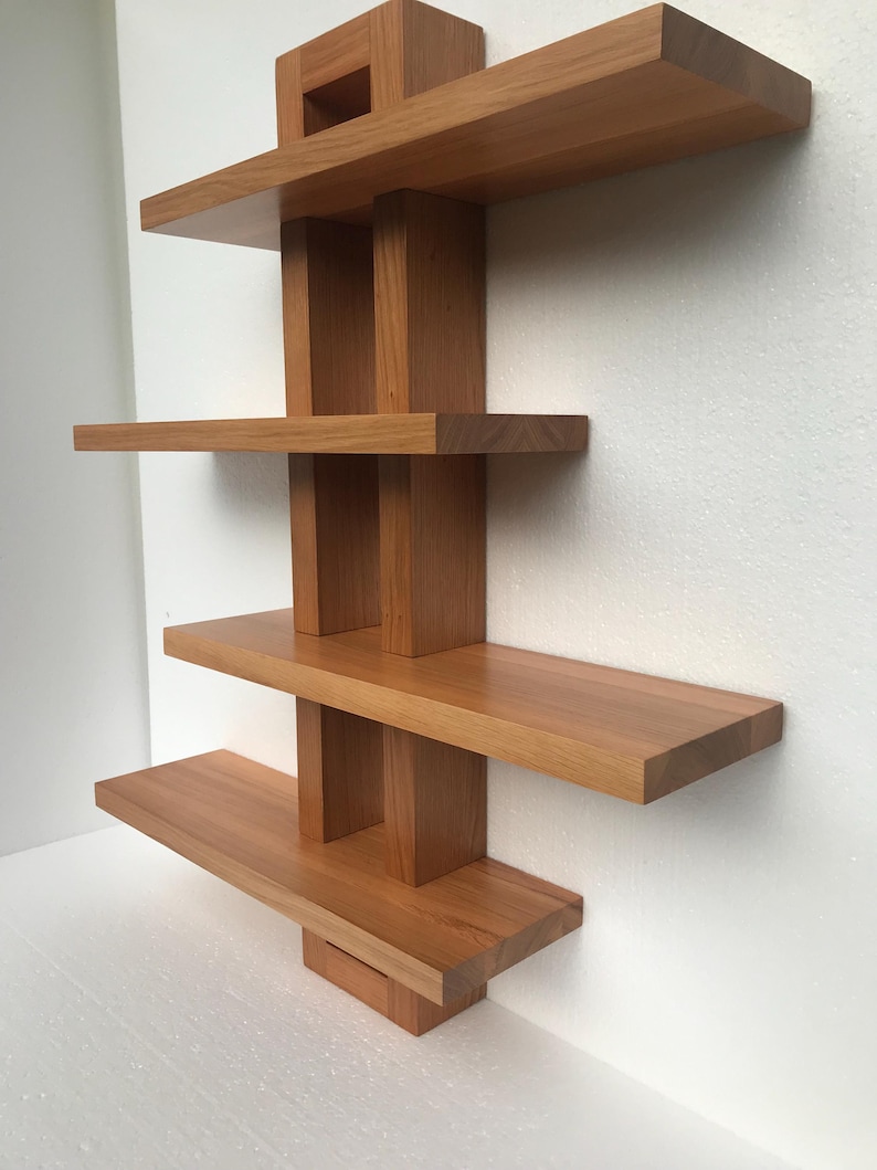 Handgemaakte eikenhouten wandplank, houten plantendisplay, art-decostijl afbeelding 6