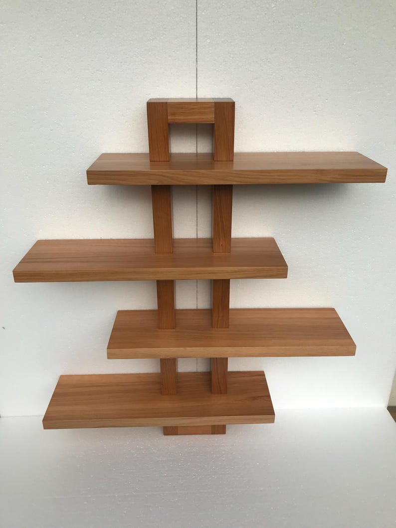 Handgemaakte eikenhouten wandplank, houten plantendisplay, art-decostijl afbeelding 3