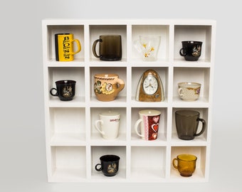 Varnished Wooden Mug Shelf, Wall Mounted Cup Cubby, 16 Slots
