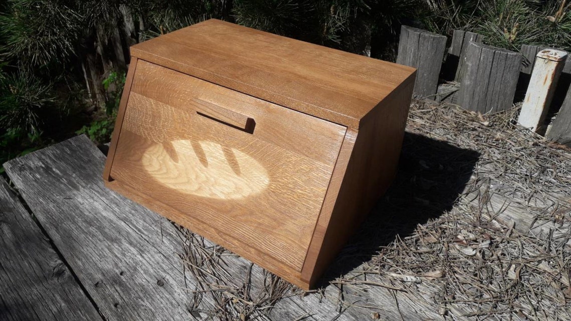 Wooden Bread Box, Oak, Large Bread Box, 16 X 12 X 8 Inc 40x30x20 Cm