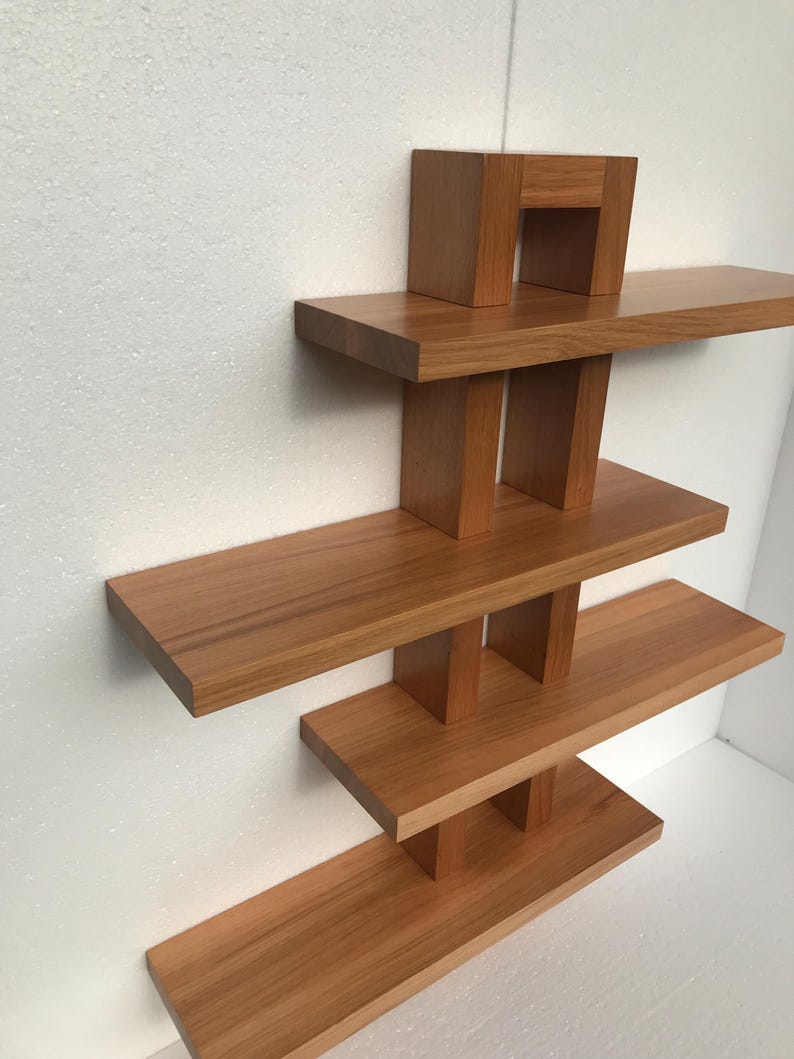 Handgemaakte eikenhouten wandplank, houten plantendisplay, art-decostijl afbeelding 4