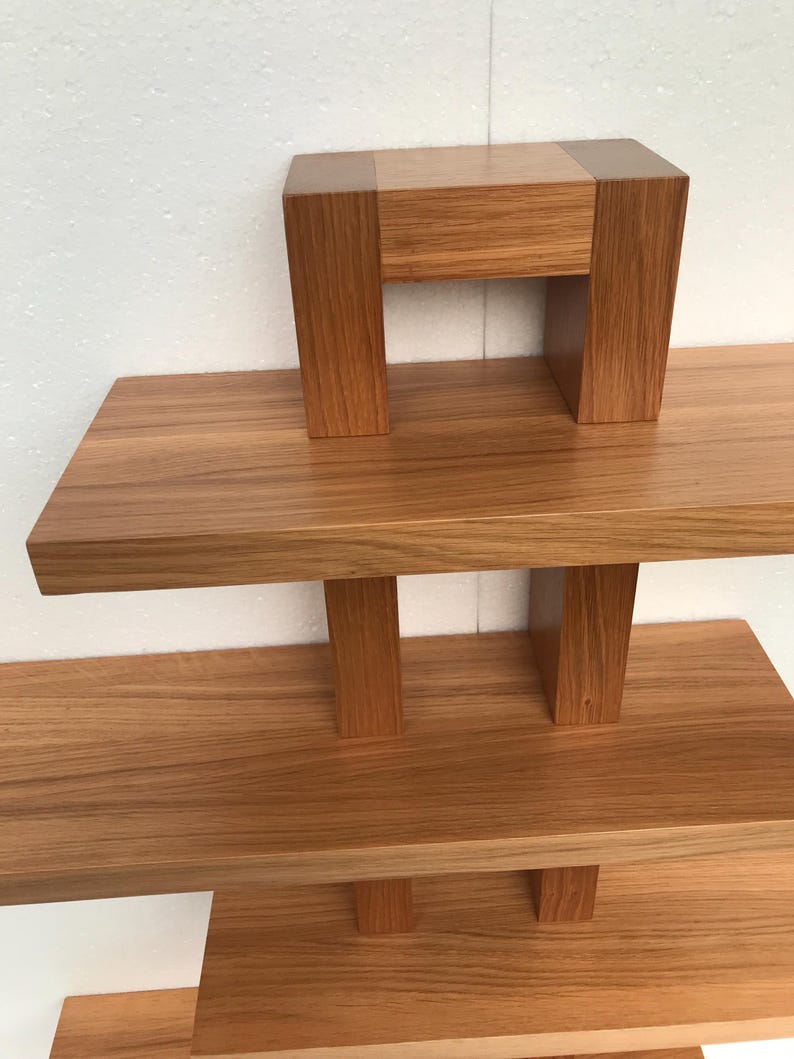 Handgemaakte eikenhouten wandplank, houten plantendisplay, art-decostijl afbeelding 5