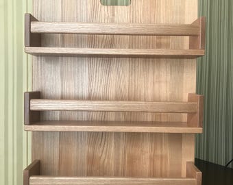 Estante para especias de tres niveles de madera maciza de fresno, estante de madera, montaje en pared, organizador de cocina.
