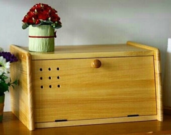 Wooden Bread box, Oak, Large bread box, 17 x 12 x 8 1/2 inc (43x30x22 cm), Bread box wood, Roll Top Bread Bin, Bread box, Kitchen Storage