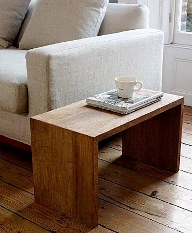 Wooden Sofa Arm Rest Table, Natural Stained Side Table, Magazine Stand ...