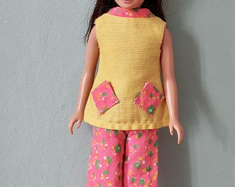 Ensemble de vêtements d'été 2 pièces pour poupée Skipper, Mattel années 1960, haut et pantalon