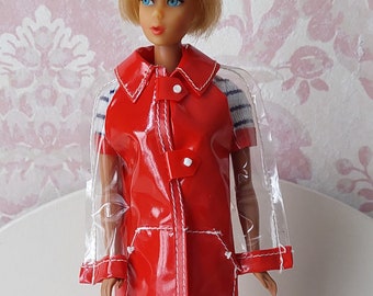 1 piece of doll clothes for Barbie and other dolls, 70s raincoat, varnish