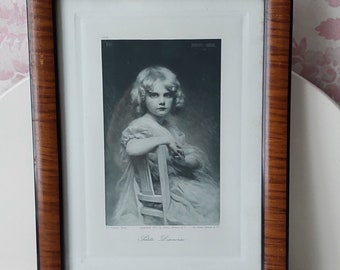 Antique picture of a girl, in a frame, print, drawn