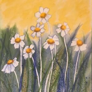 Gänseblümchen Aquarell Karte, handgemalter Druck, Gänseblümchen Karte, Blumen Grußkarte, Blumenkarte, Gänseblümchen Karte, Blumenkarte zum Muttertag