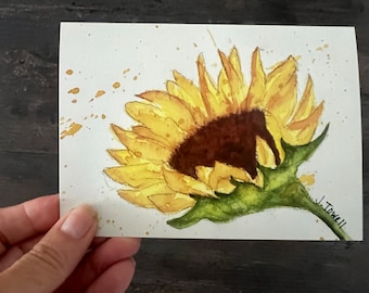 Cartes aquarelles tournesol jaune, Impression peinte à la main, Cartes de voeux tournesol, Cartes de correspondance tournesol, Cartes aquarelle, Cartes Ukraine