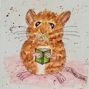 Carte aquarelle souris, Impression peinte à la main, Carte amateur de livres, Carte aquarelle souris, Carte de correspondance souris, Carte aquarelle vierge