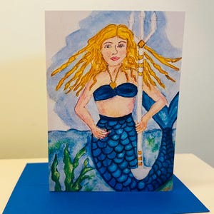 Watercolor mermaid cards, Hand painted print, Mermaid greeting cards, Mermaid note cards, Beach cards, Mermaid cards, Handmade cards