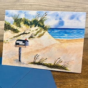 Strand Aquarell Karte, Kindred Spirit Note Karte, handgemalter Druck, Strand Grußkarte, Strandliebhaber Karte, North Carolina Karte
