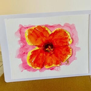 Orange Hibiskus Grußkarte, Handgemalte Drucke, Hibiskus Aquarellkarten, Blumen Aquarellkarten, Blumengrußkarten