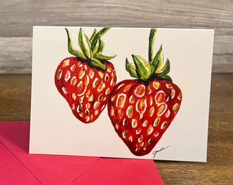 Strawberry Watercolor Cards, Watercolor Blank Cards, Fruit Greeting Cards, Fruit Lover Cards