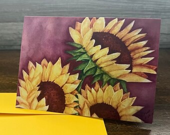 Sunflower Trio Watercolor Cards, Sunflowers, Sunflower Card, Flower Greeting Cards, Blank Cards