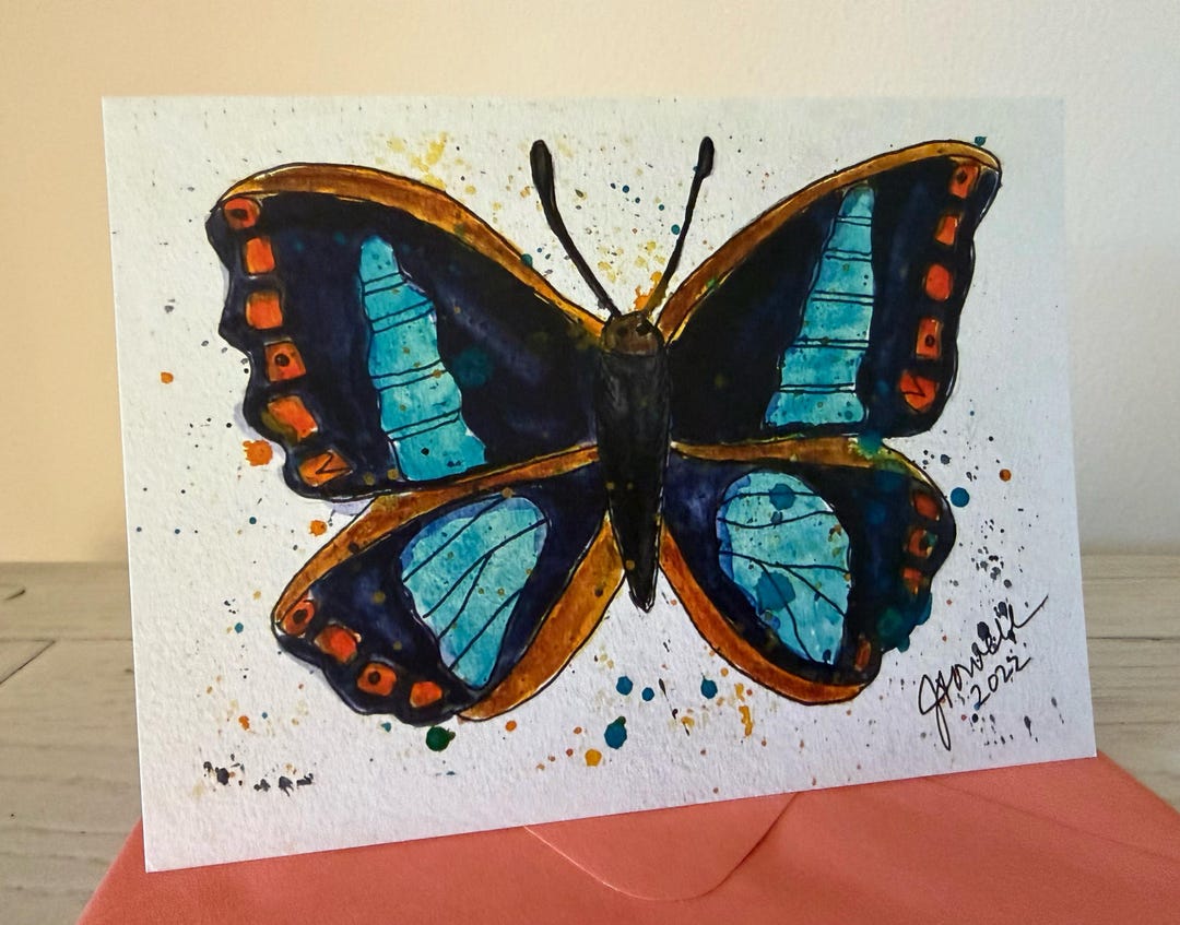 Blue Butterfly Watercolor Note Card: Blank Greeting Card - Etsy