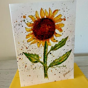 Sunflower Watercolor Greeting Card: Floral Art Note Card