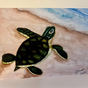 Baby sea turtle cards, watercolor cards, hand painted print, beach greeting cards, sea turtle note cards, baby sea turtles, beach cards