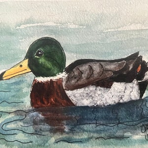 Enten-Enten-Grußkarte, handgemalter Druck, Enten-Karte, Karte für Jäger, Enten-Aquarell-Karte