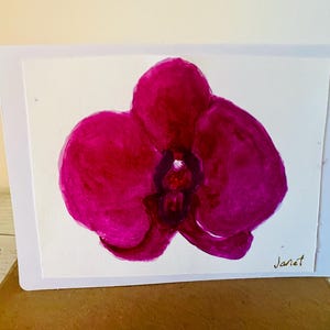 Orquídea pintada à mão, cartões de felicitações de orquídea, cartões de orquídea em branco, cartão de orquídea em aquarela, orquídea magenta