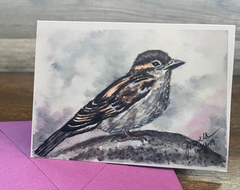 Song Sparrow Watercolor Card, Sparrow Greeting Cards, Watercolor Blank Cards, Bird Cards