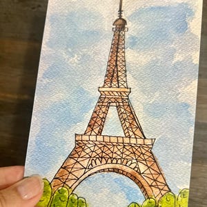 Paris Note Card, Hand painted print, French Watercolor Card, Travel Note Card, Paris Greeting Card, Eiffel Tower Card