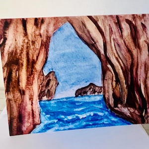 Cartões de felicitações da Itália, cartões de notas de Capri, cartões italianos, cartões da Gruta Azul, cartões de felicitações em aquarela, cartões feitos à mão, cartões da Ilha de Capri