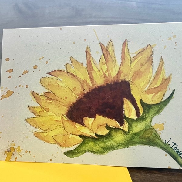 Yellow Sunflower Watercolor Cards, Sunflower Greeting Cards, Sunflower Note Cards, Watercolor Cards