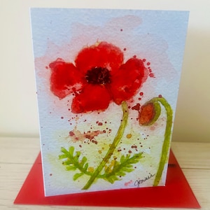 Poppy watercolor cards, Hand painted print, poppy greeting cards, red poppy note cards, flower cards, birthday cards, get well cards