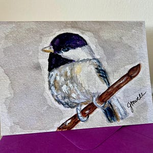 Carte aquarelle mésange, impression peinte à la main, carte de voeux mésange, carte de correspondance oiseau, oiseau aquarelle, oiseau chanteur, carte aquarelle vierge